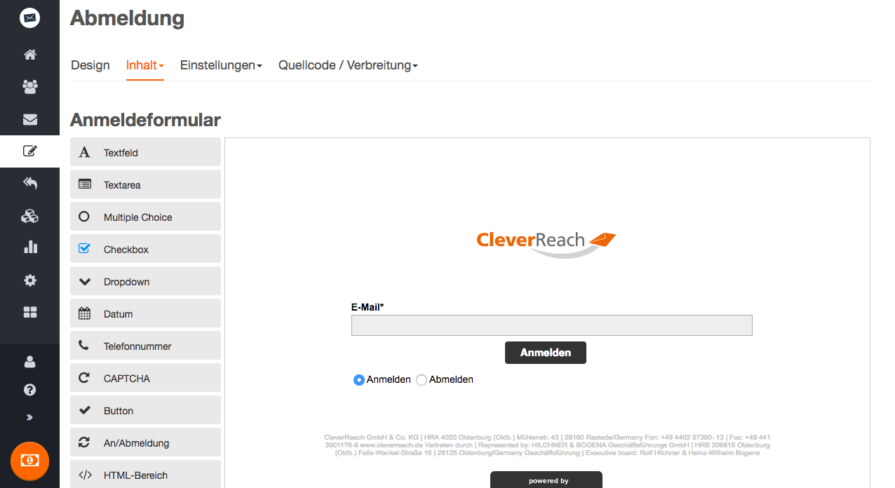 An- und Abmeldeformulare können einfach per Quellcode in Ihre Webseite eingebunden werden