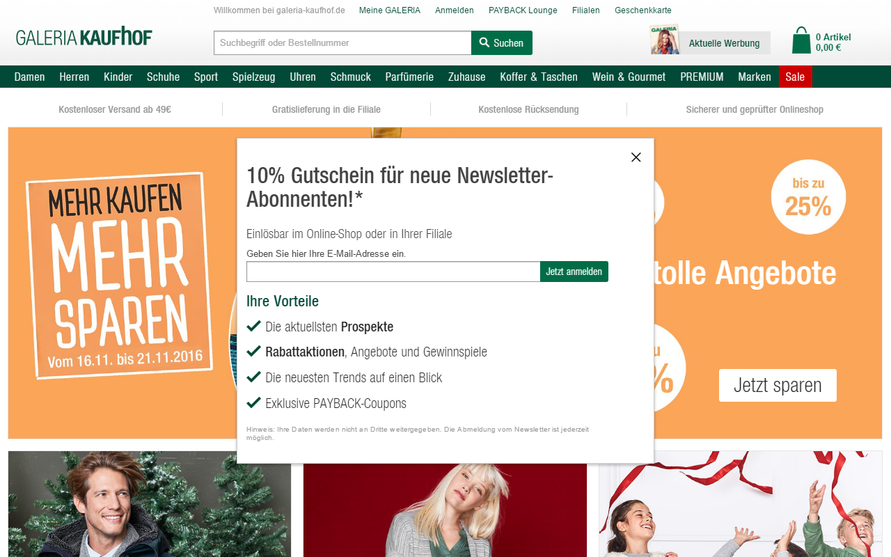 Galeria Kaufhof Anmeldeformular