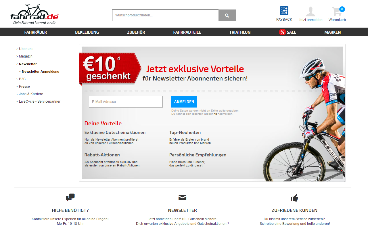 fahrrad.de Anmeldeformular