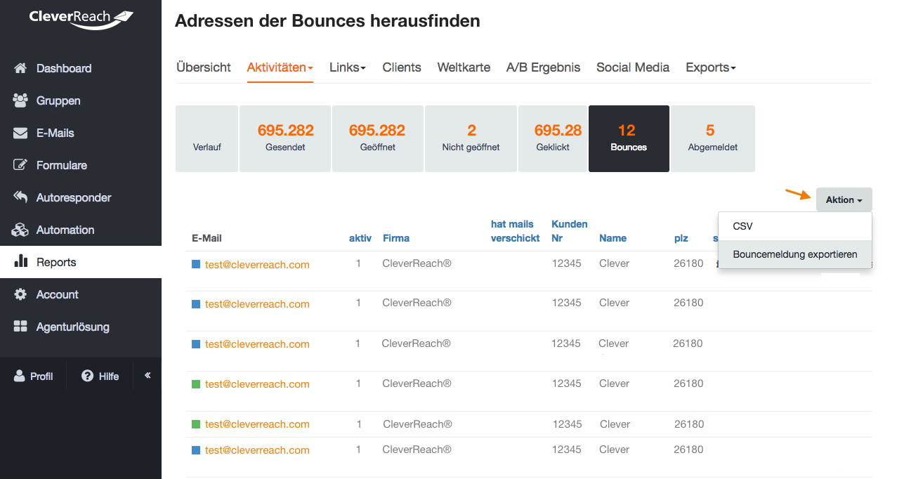 Screenshot: Wie kann ich die Adressen der Bounces herausfinden?