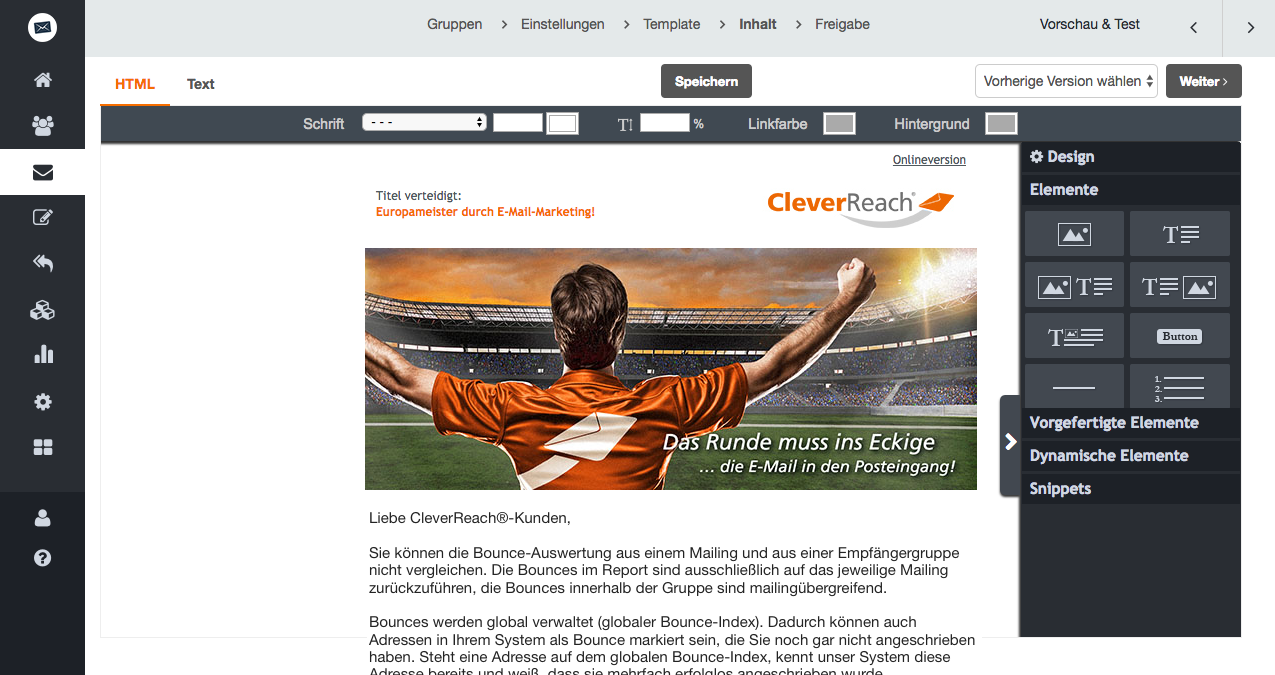 Screenshot: Hinweise: Bitte beachten Sie bei den Bounces