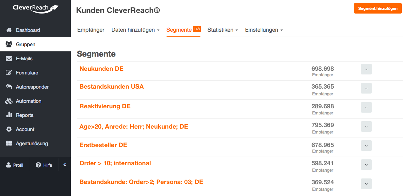 screenshot: Filtern (Segmentieren) Sie Ihre Empfängerliste, um Ihre Zielgruppe individuell anzusprechen
