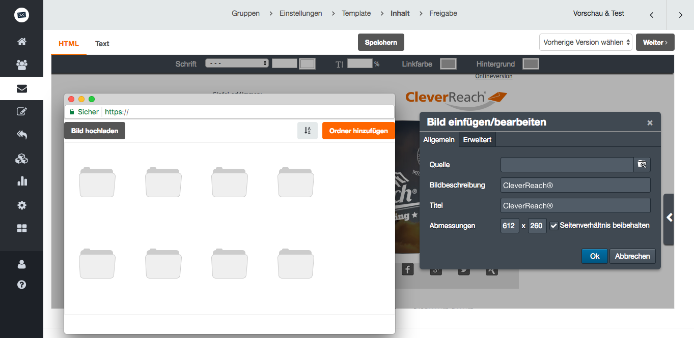 screenshot: Nutzung der CleverReach® Bilddatenbank