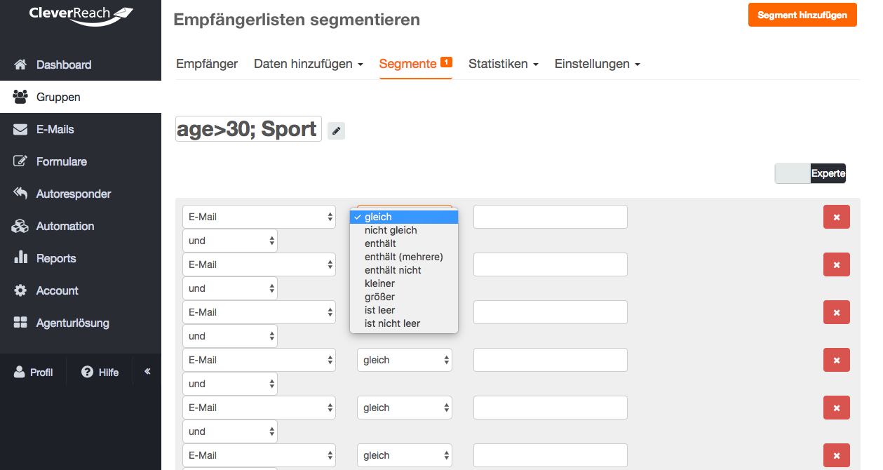 So ist das Filtern schnell erledigt: Mit der Segmentierungs-Funktion in CleverReach®