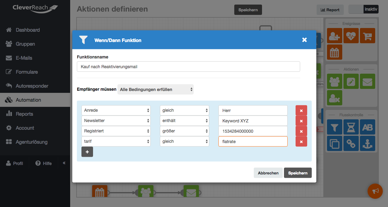Mit Hilfe der verschiedenen Optionen der Flusskontrolle definieren Sie Ihre Automation detailliert