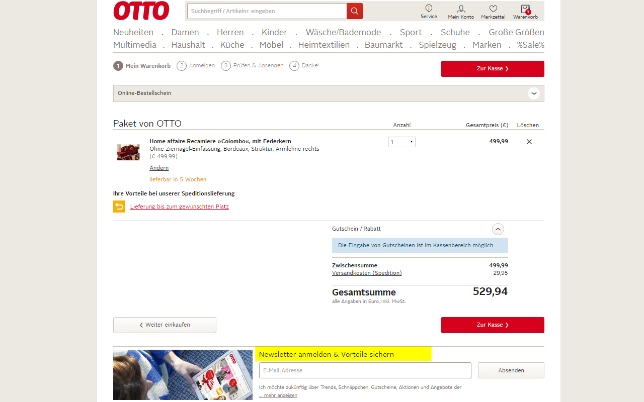 Anmeldeformular otto