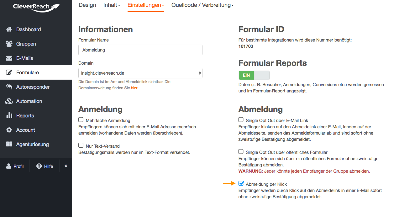 screenshot: Abmeldung per Klick