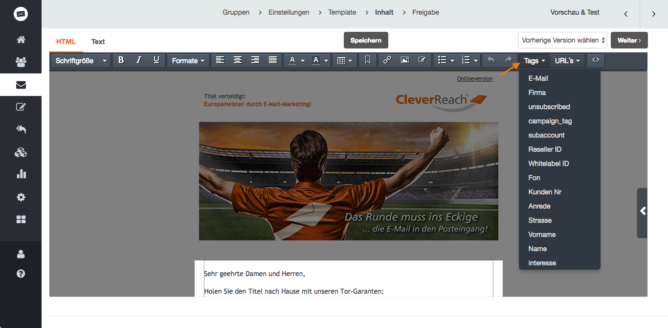 screenshot: So nutzen Sie Platzhalter für Ihren personalisierten Newsletter