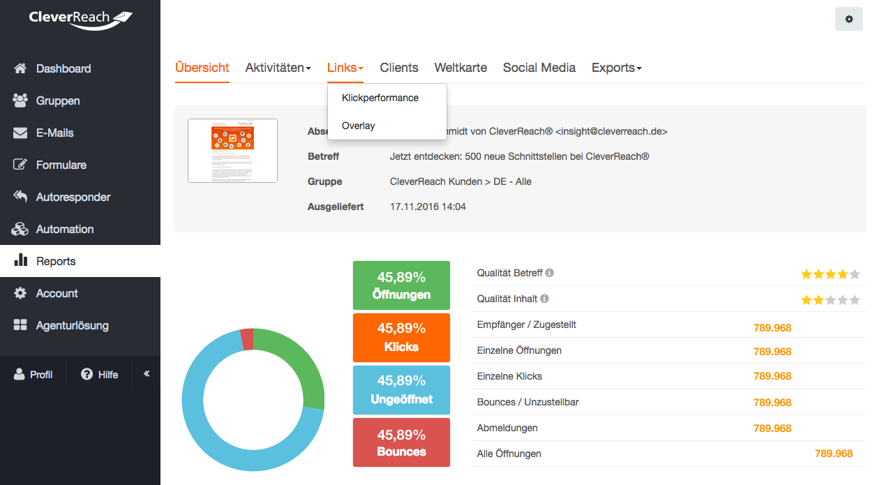 screenshot: So werten Sie die Conversions in CleverReach® aus