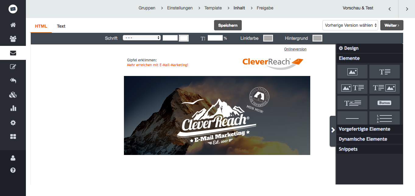 screenshot: Individuelle Newsletter-Templates für maßgeschneidertes E-Mail-Marketing