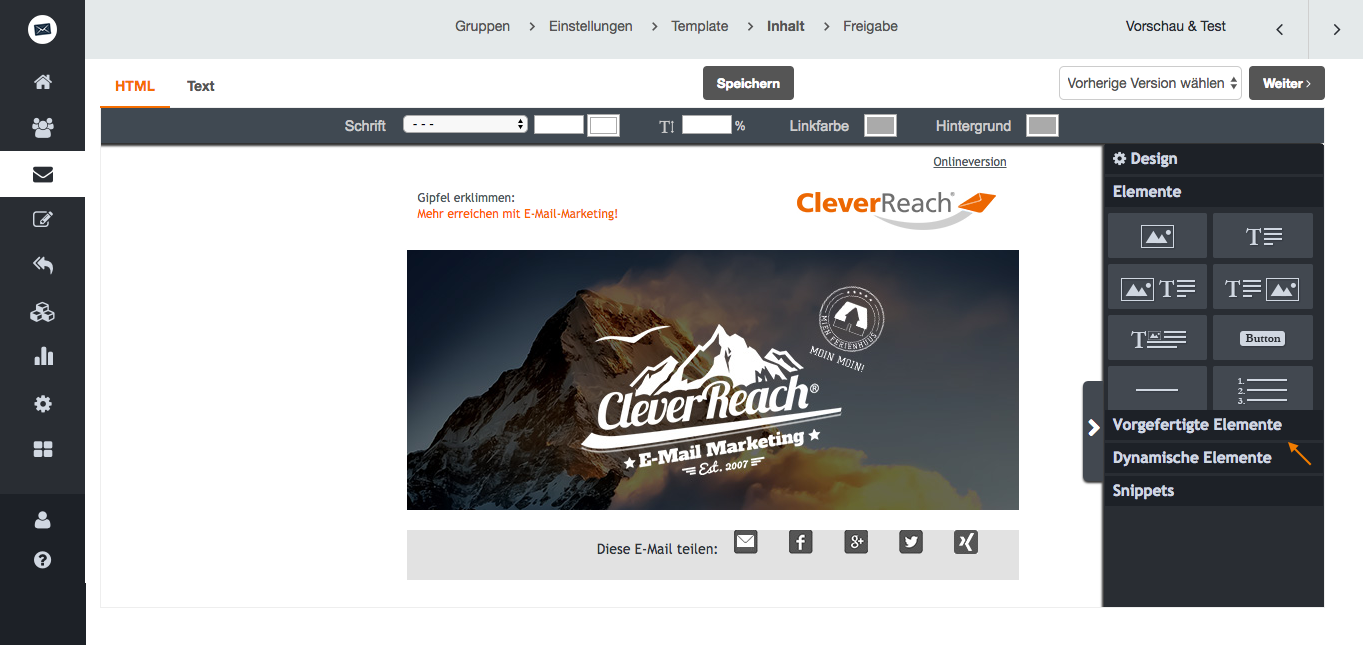 screenshot: So teilen Sie Ihren Newsletter auf Facebook und Co
