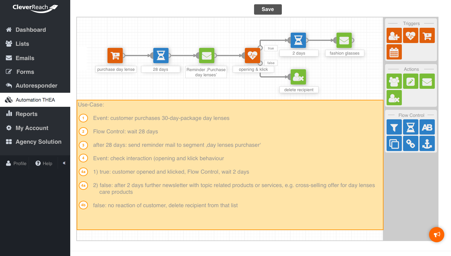 screenshot: This is an example for an automatic mailing campaign: