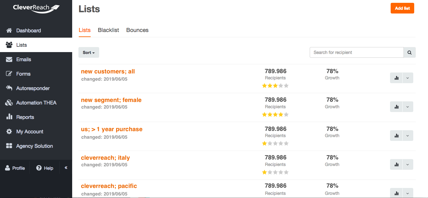 screenshot: Manage recipients