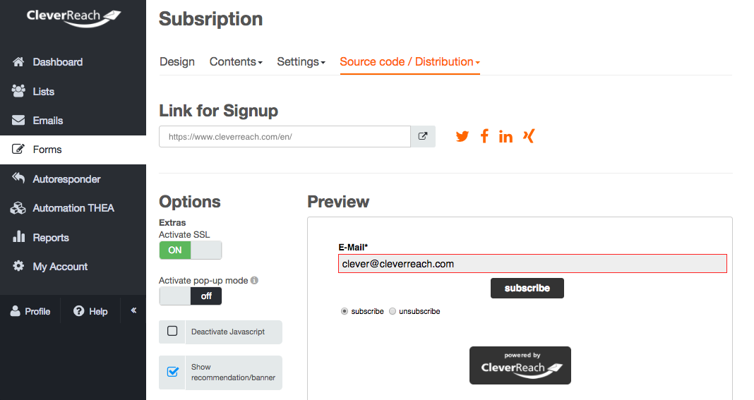 screenshot: cleverreach