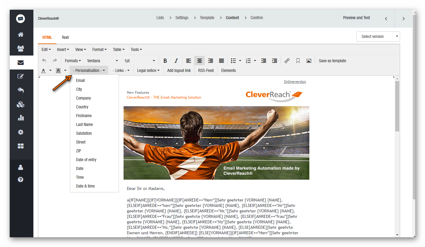 Use placeholders: HTML editor