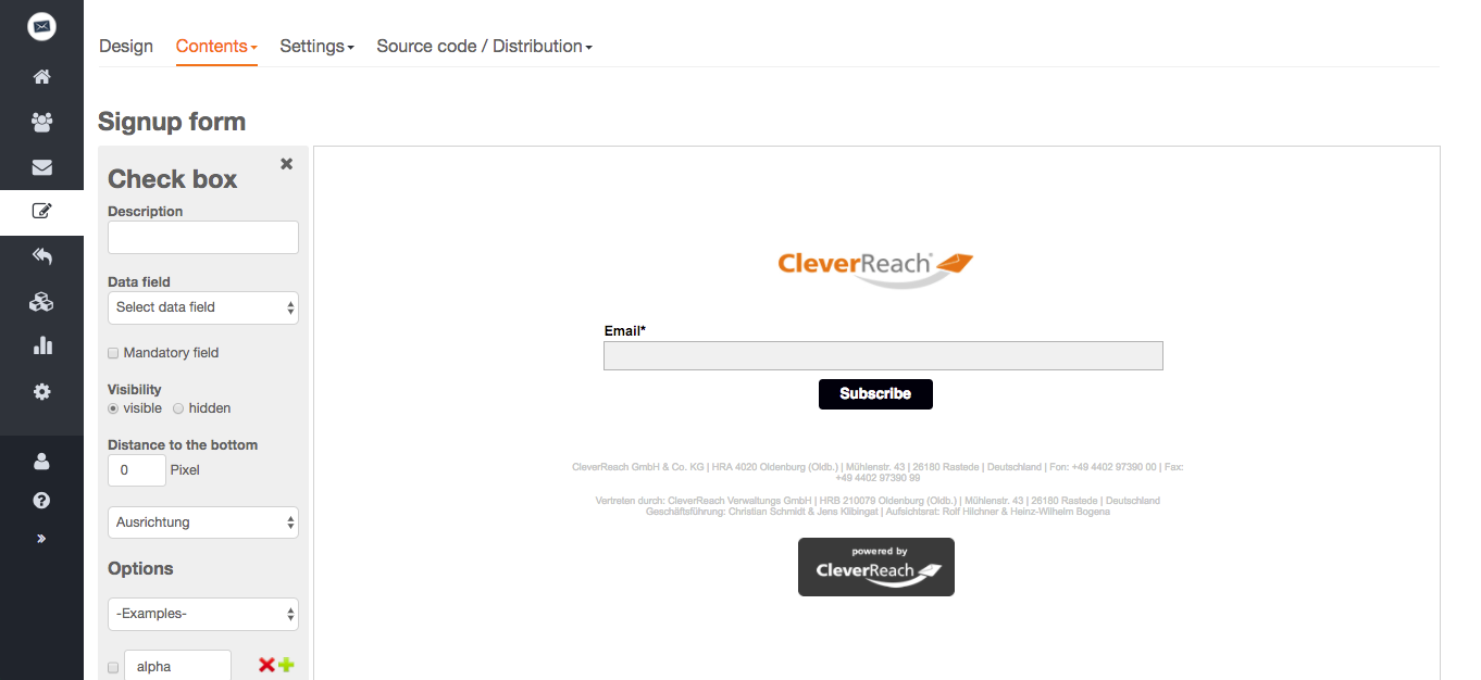 screenshot: Configure form: Design your form and adjust the following elements individually: