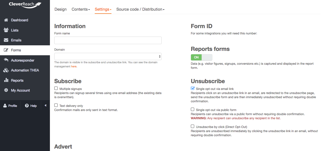 Screenshot: Unsubscribe: Single-Opt-Out via email link