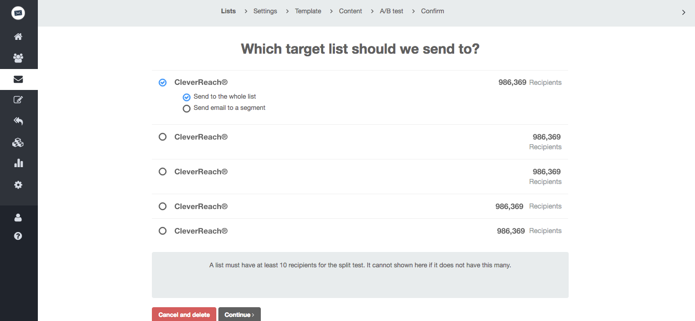 screenshot: Set test criteria