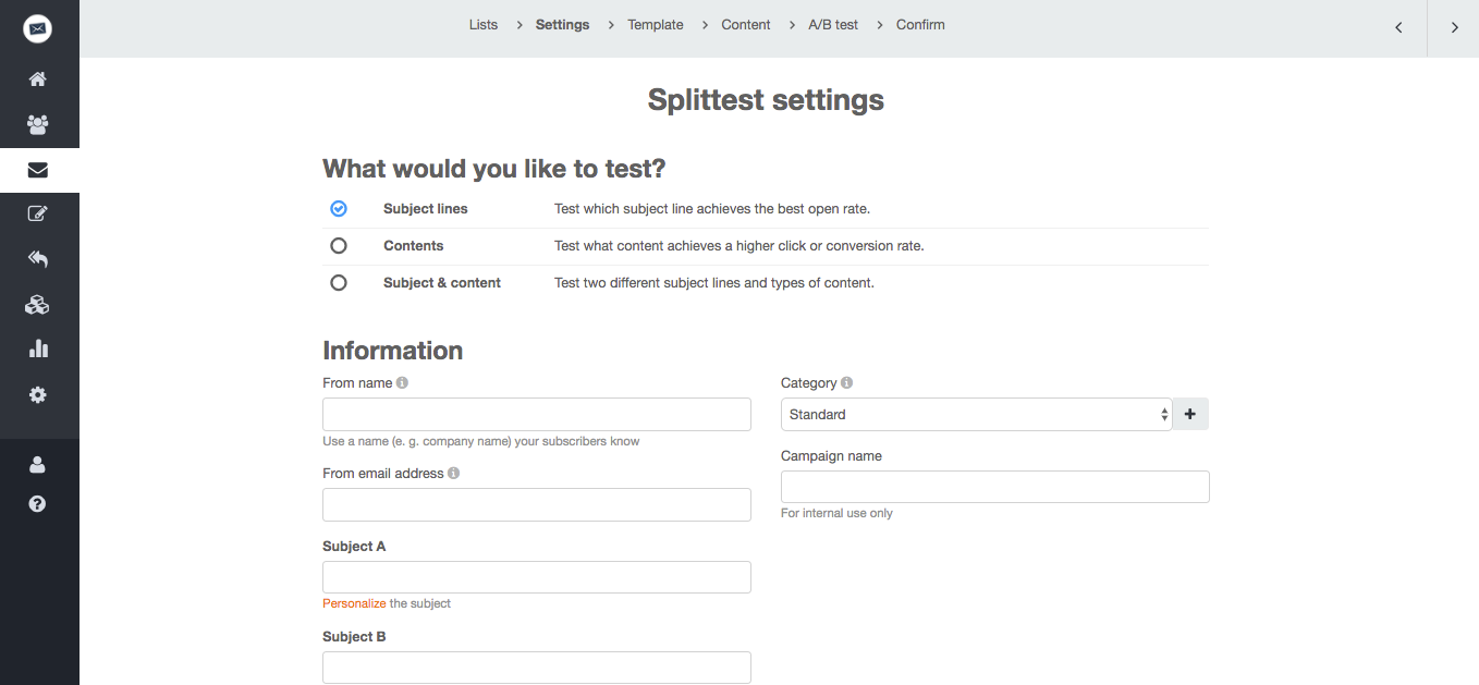 screenshot: Set up A/B Test