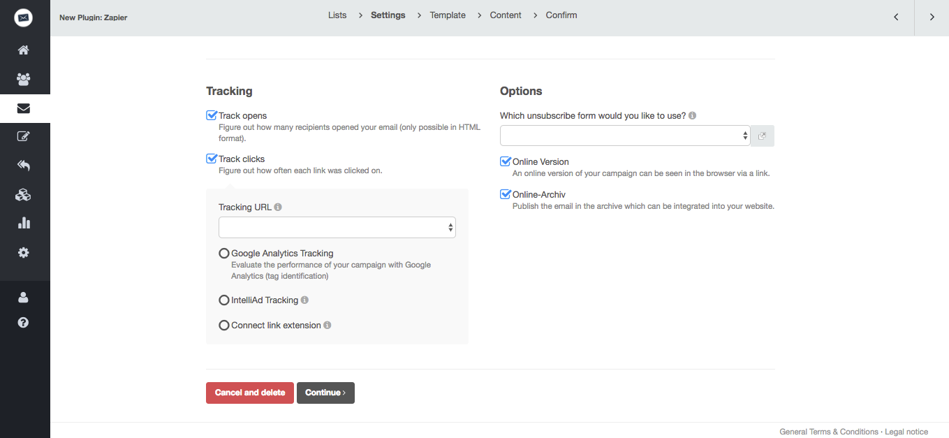 screenshot: cleverreach google analytics