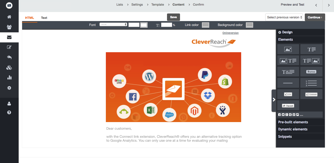 screenshot: cleverreach google analytics