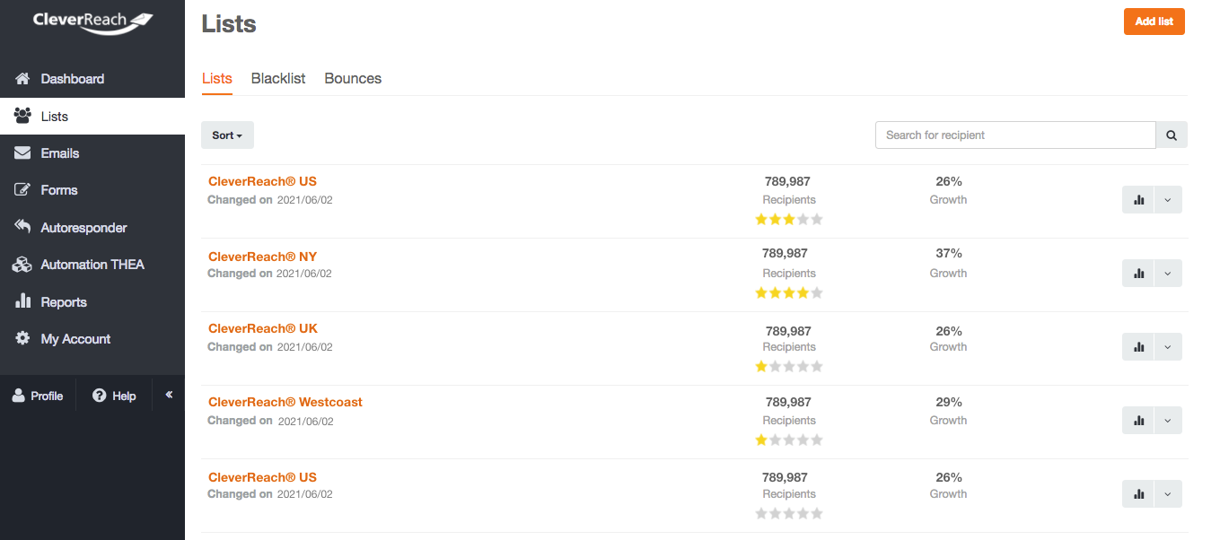 screenshot: Especially for big lists of recipients it’s advisable to filter your recipients and subdivide them into smaller and more specific segments