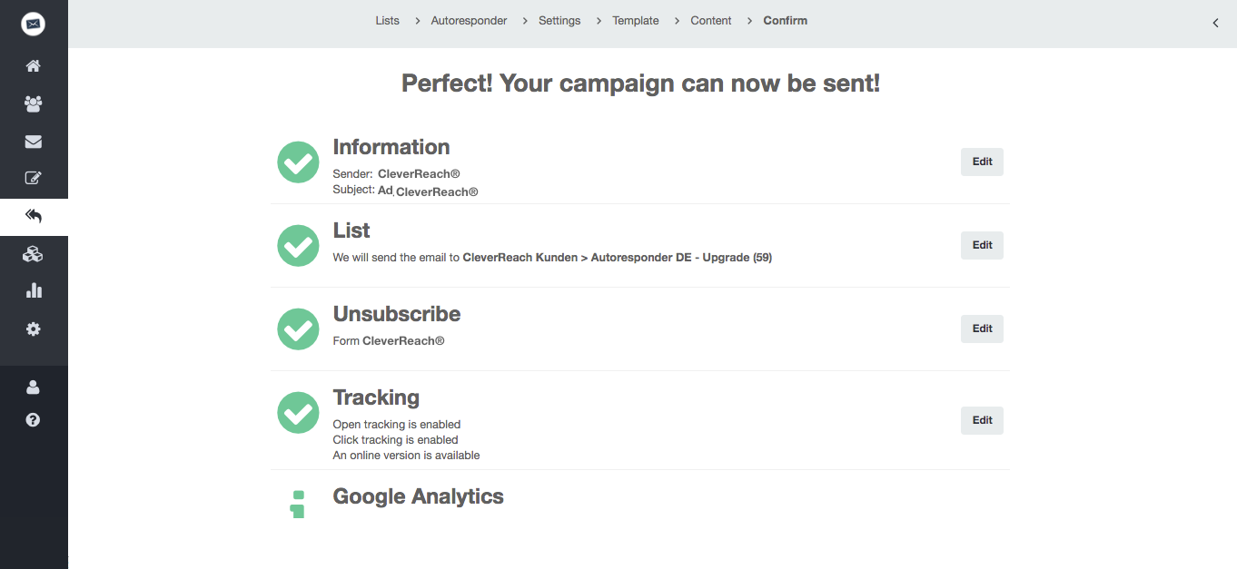 screenshot: Now you are all set to create and release your mailing. This is similar to creating a regular newsletter, but additionally you can control the delivery date.