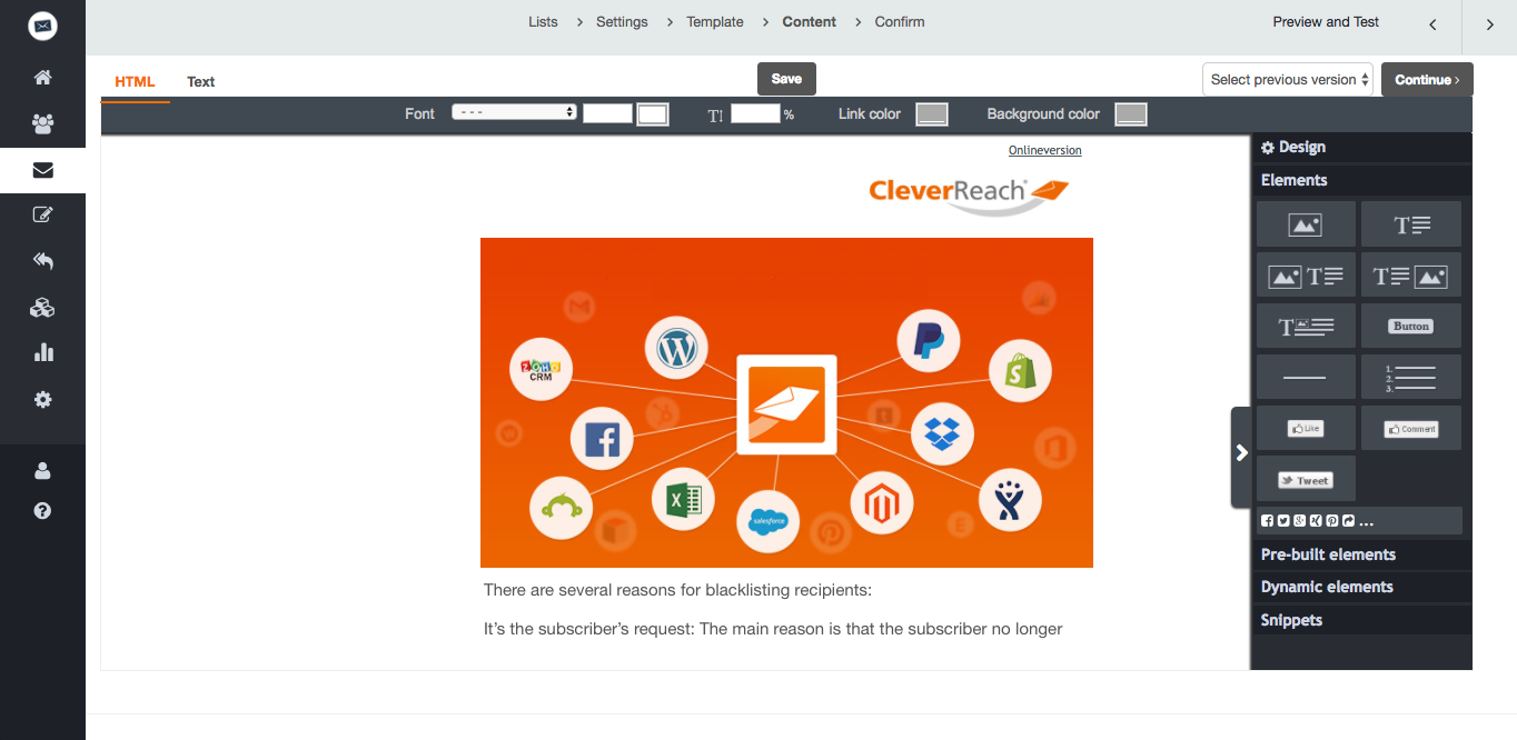 screenshot: Create individual templates with CleverReach® for customized email marketing