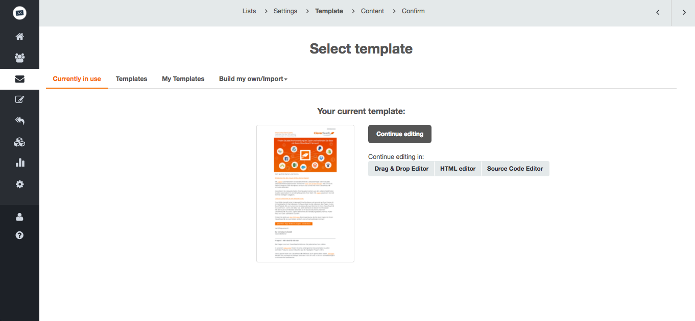 screenshot: CleverReach® offers you three editors to work on your newsletters:
