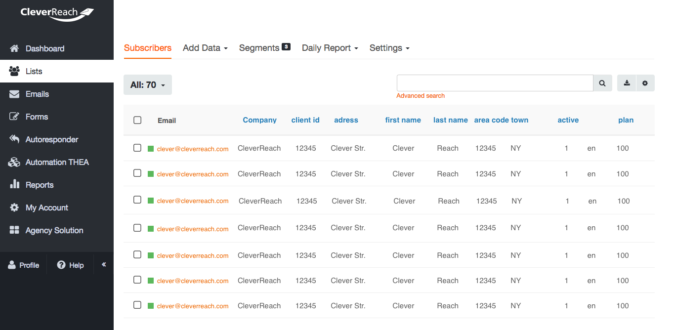 screenshot: cleverreach