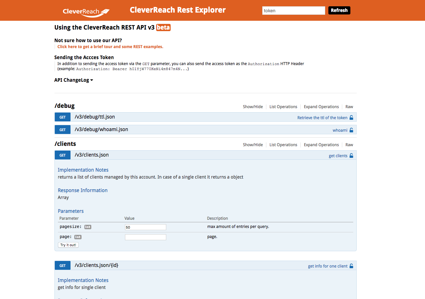 screenshot: REST API v3 (Beta) von CleverReach®