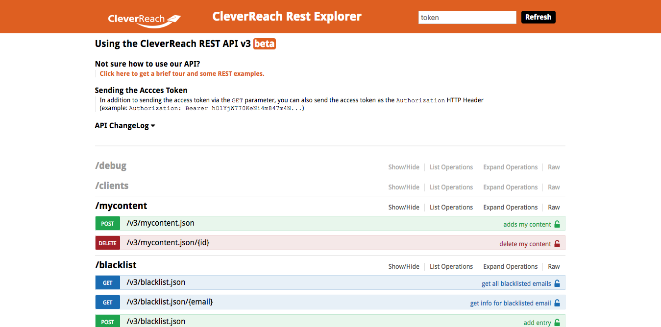 screenshot: REST API v3 (Beta) von CleverReach®