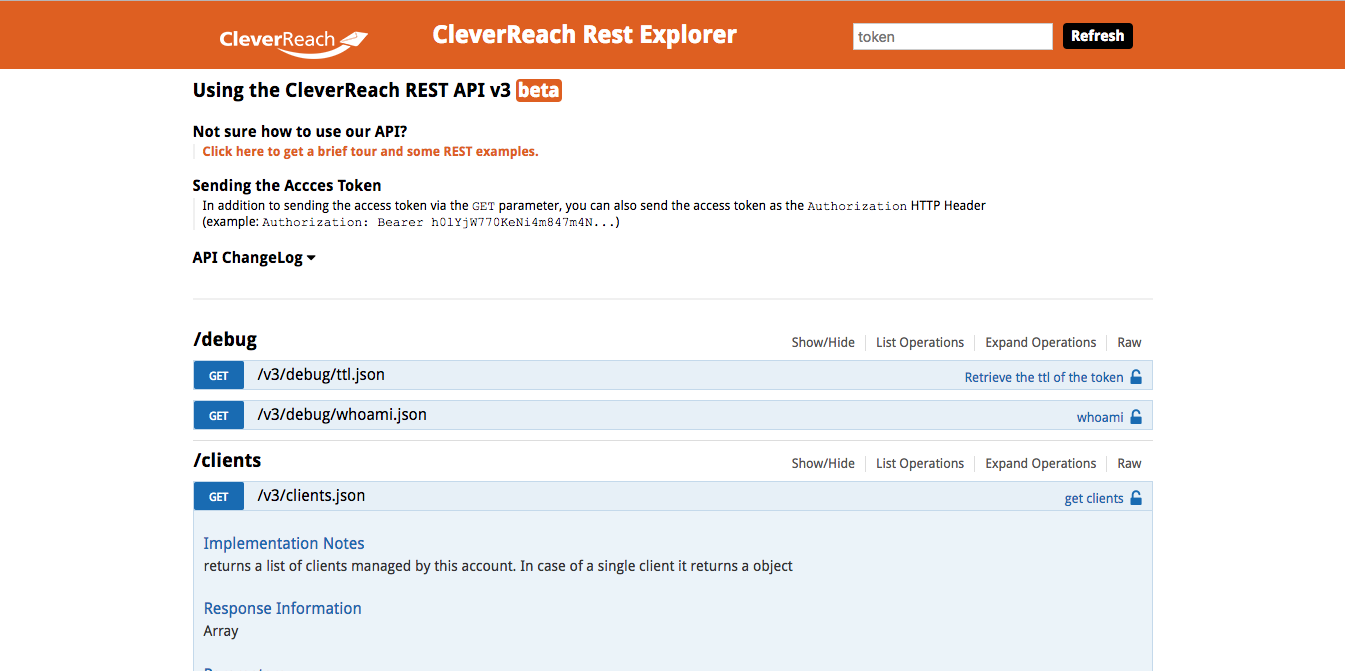 screenshot: REST API v3 (Beta) von CleverReach®