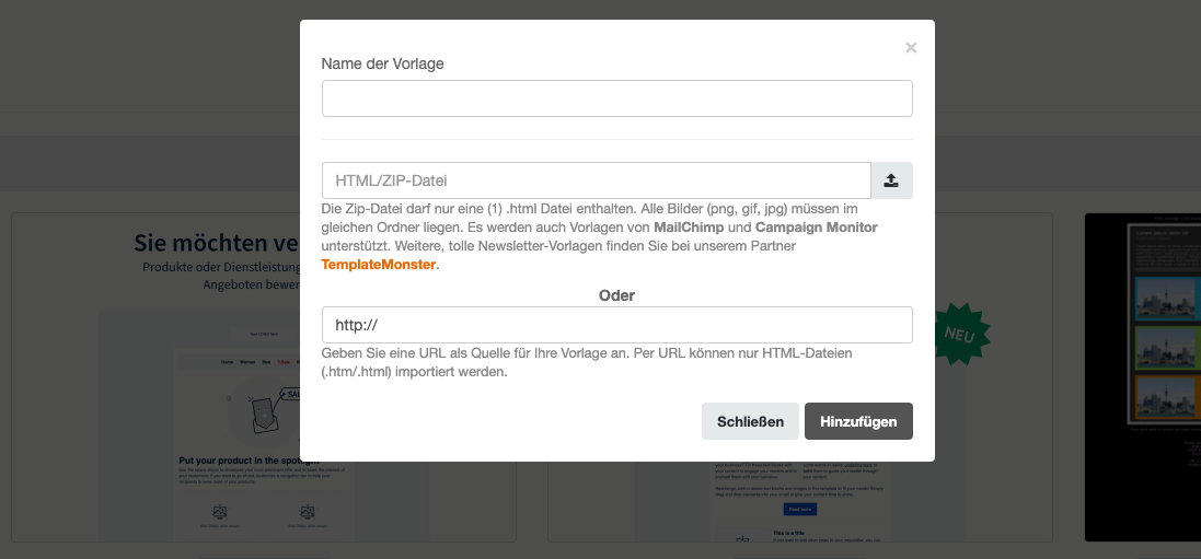 Template / Vorlage hochladen - CleverReach