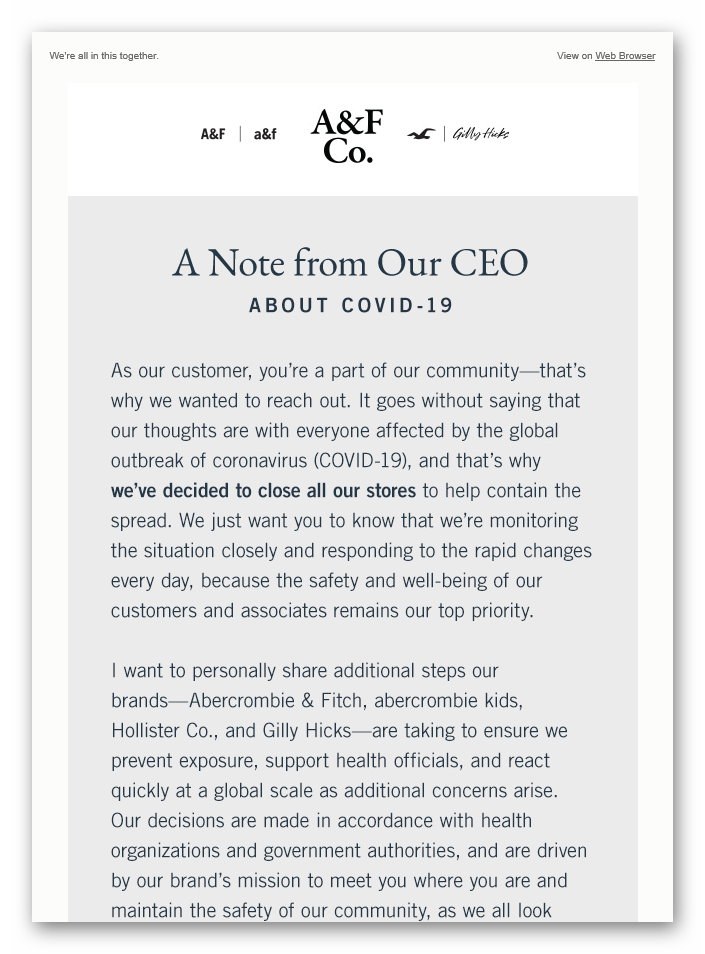 Screenshot Abercrombie & Fitch Newsletter