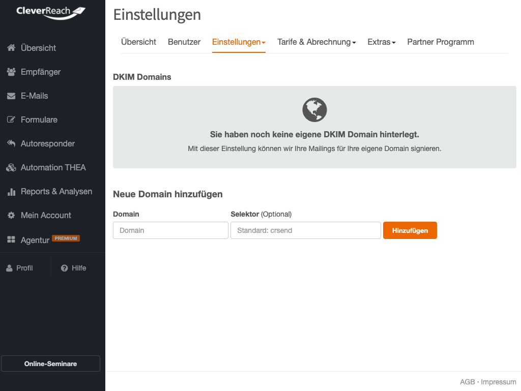 DKIM Domains im Account