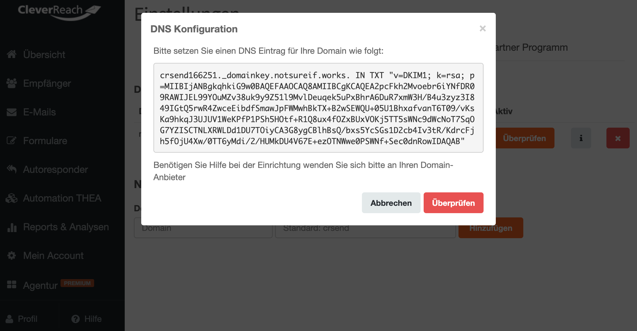 DKIM_DNS Eintrag_hinterlegen