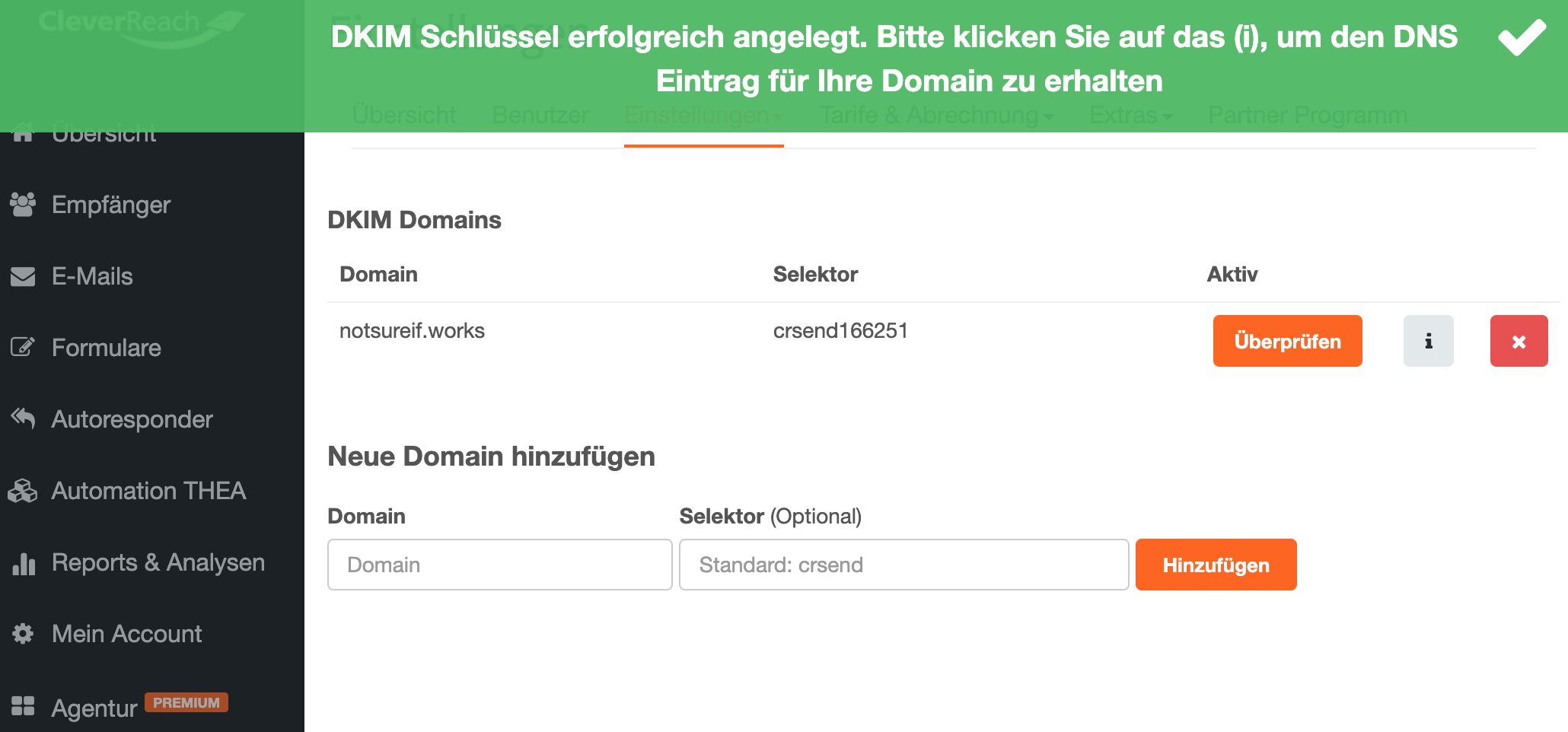 DKIM DNS Eintrag erhalten