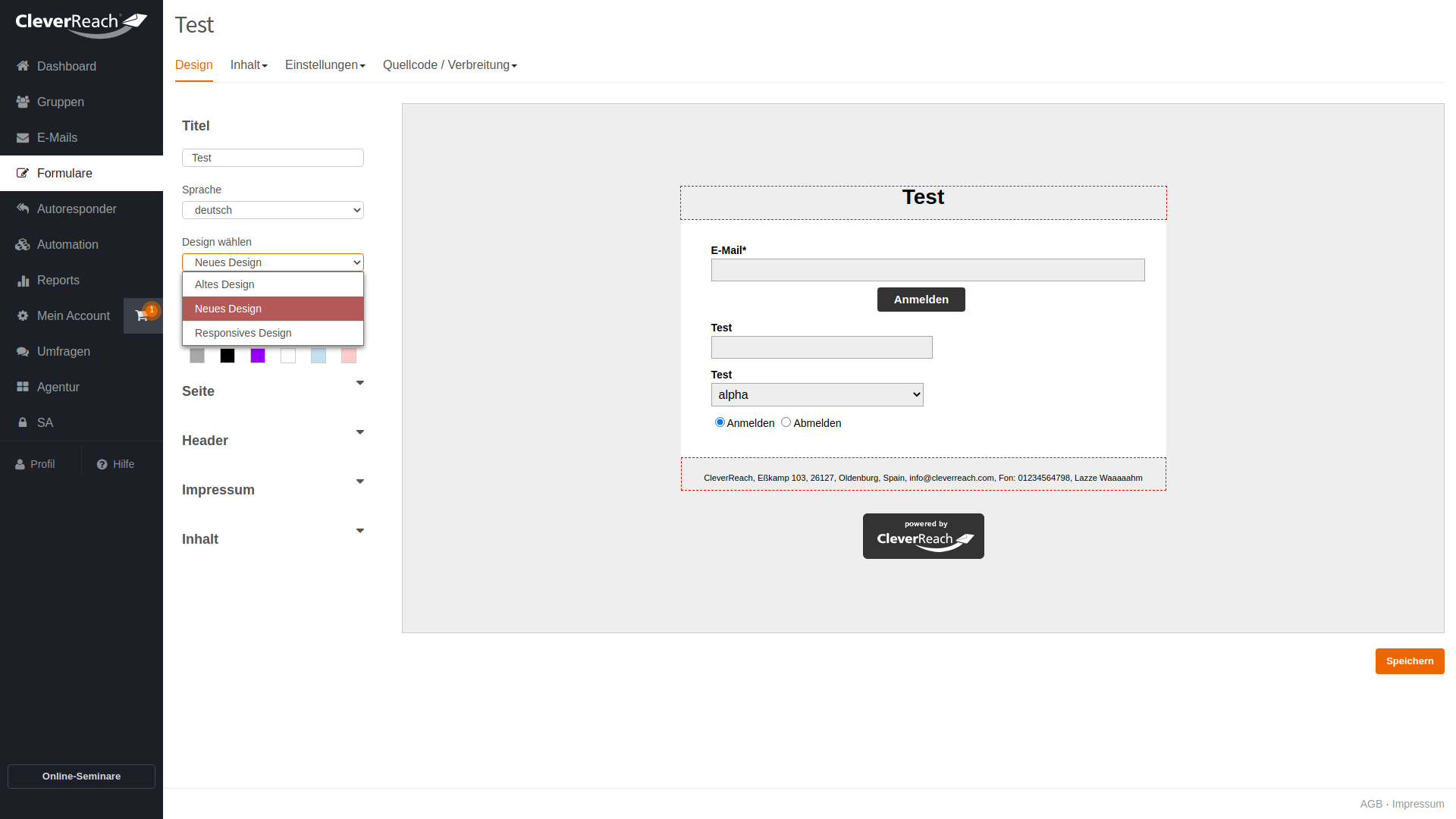 Screenshot Anmeldeformular im neuen Design responsiv erstellen - CleverReach