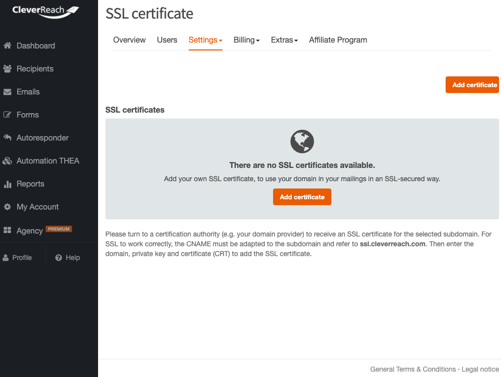 No SSL certificate available