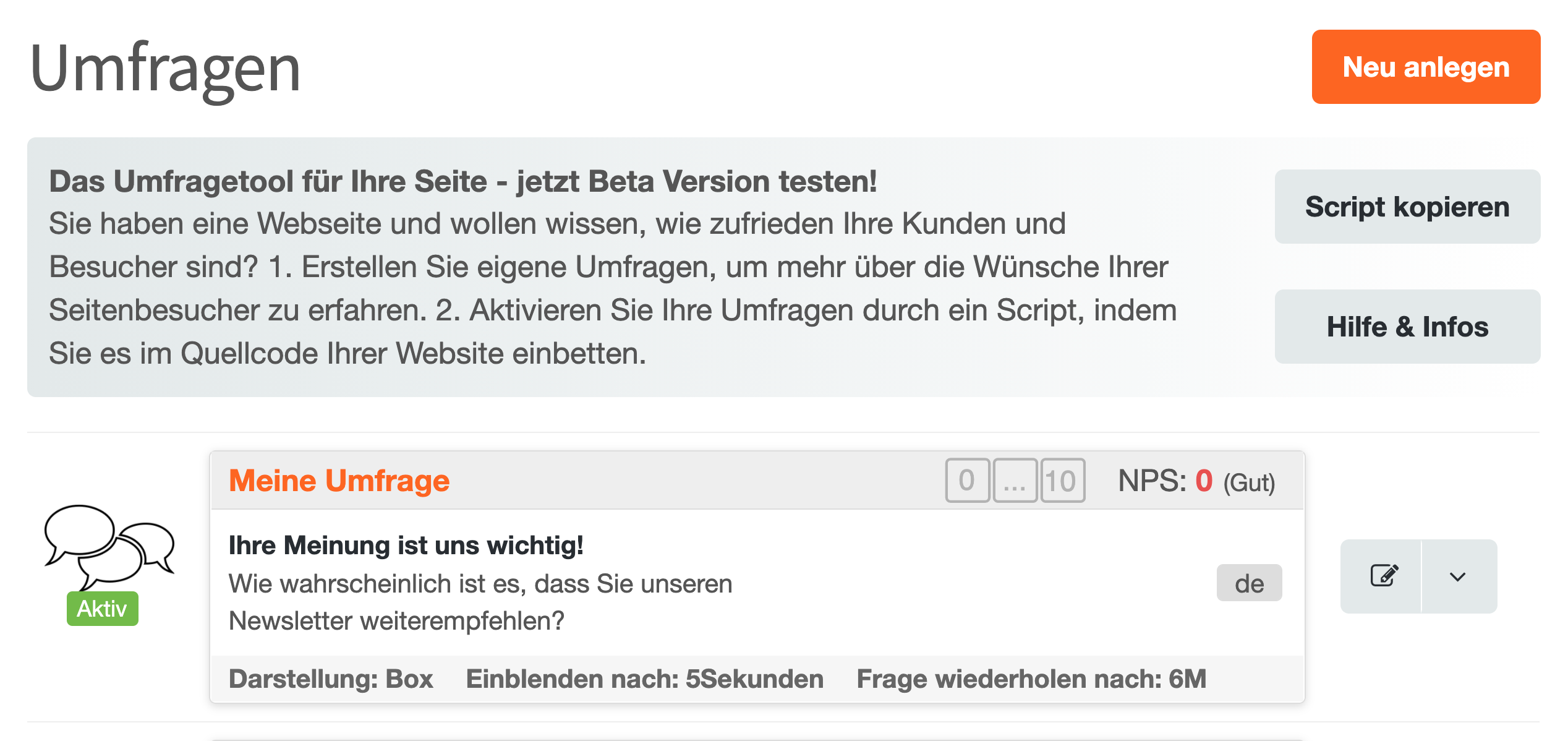 NPS-Umfrage - Script kopieren und Cookie Hinweis - CleverReach®_2