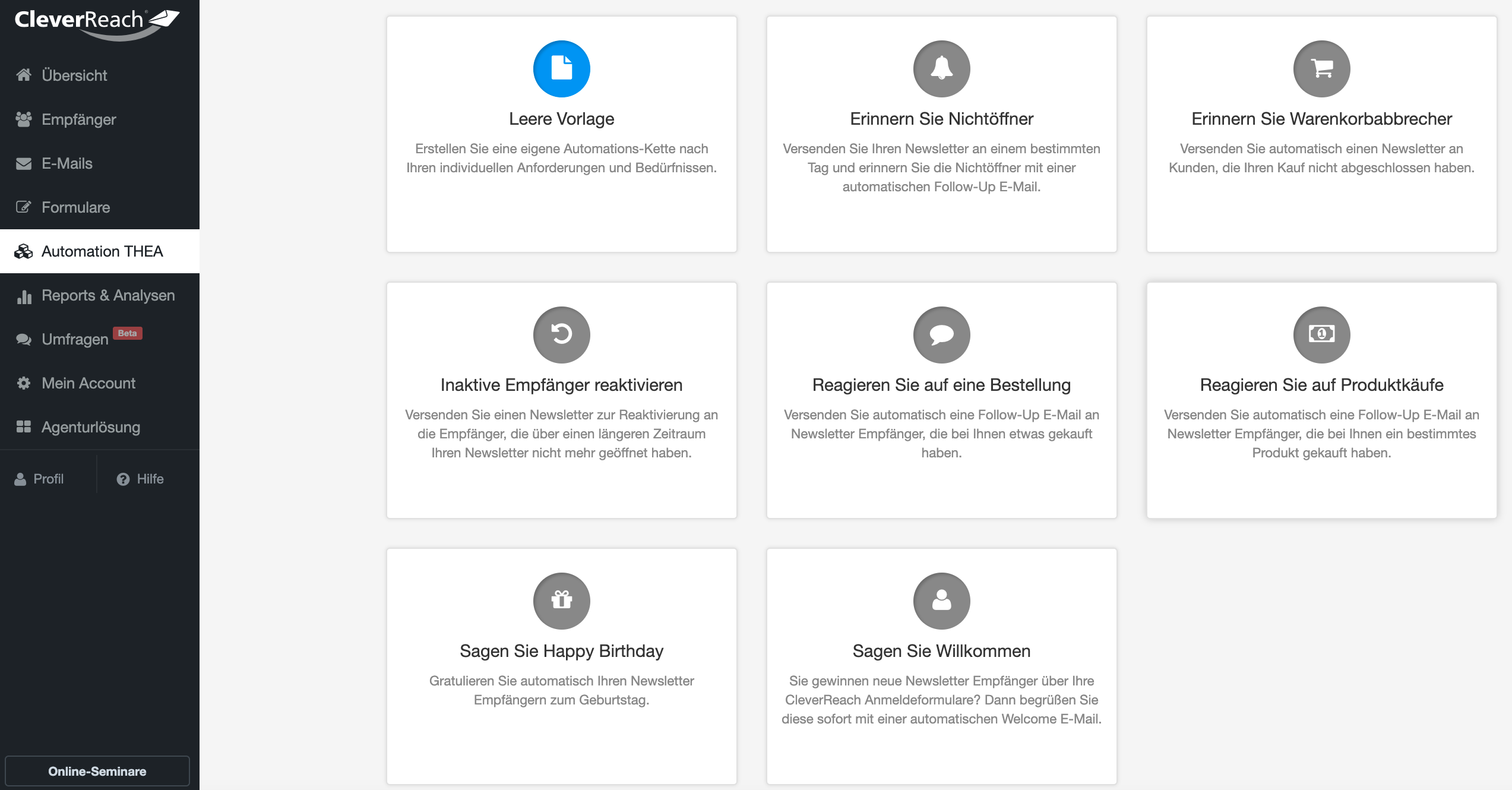 Vorgefertigte Automationsketten für erfolgreiches E-Mail Marketing zum einfachen Anpassen von CleverReach®