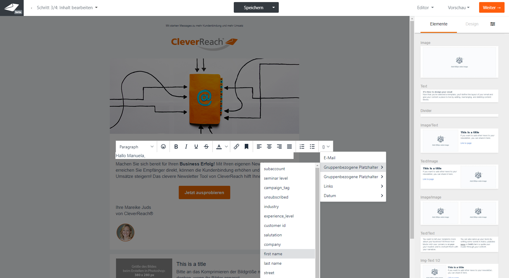 cleverreach-screenshot-newsletter-editor-emails-personalisieren-platzhalter
